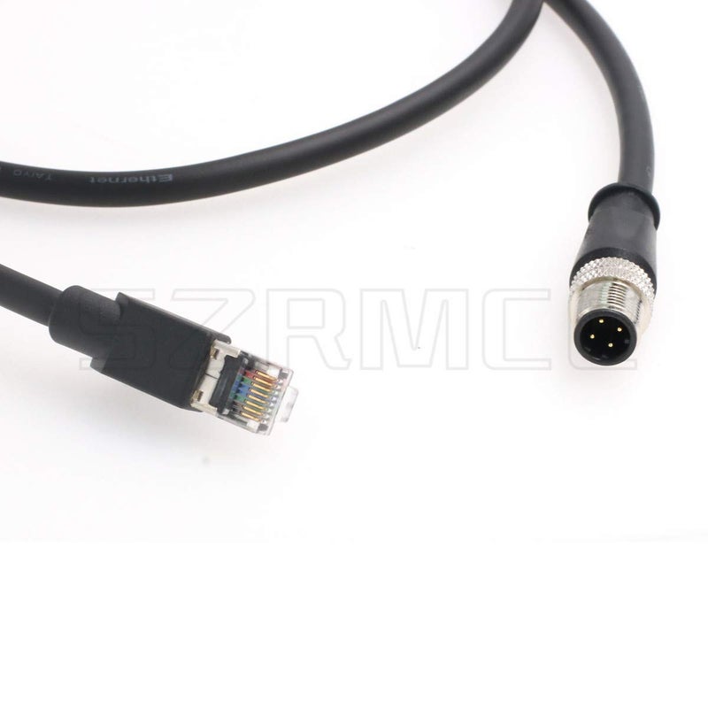 SZRMCC M12 Ethernet Cable D-Code 4 Pin Male to RJ45 Connector High Flex Cat5e Shielded Waterproof Network Cable for Industrial Camera Sensor (1m,Black) - Image 2